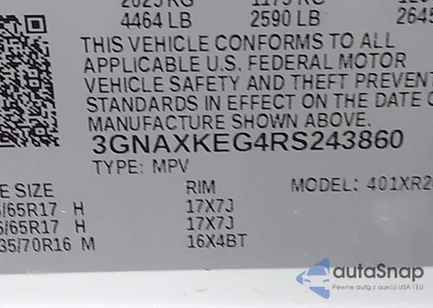 2024 Chevrolet Equinox Fwd Lt z USA, uszkodzony, nr VIN 3GNAXKEG4RS243860